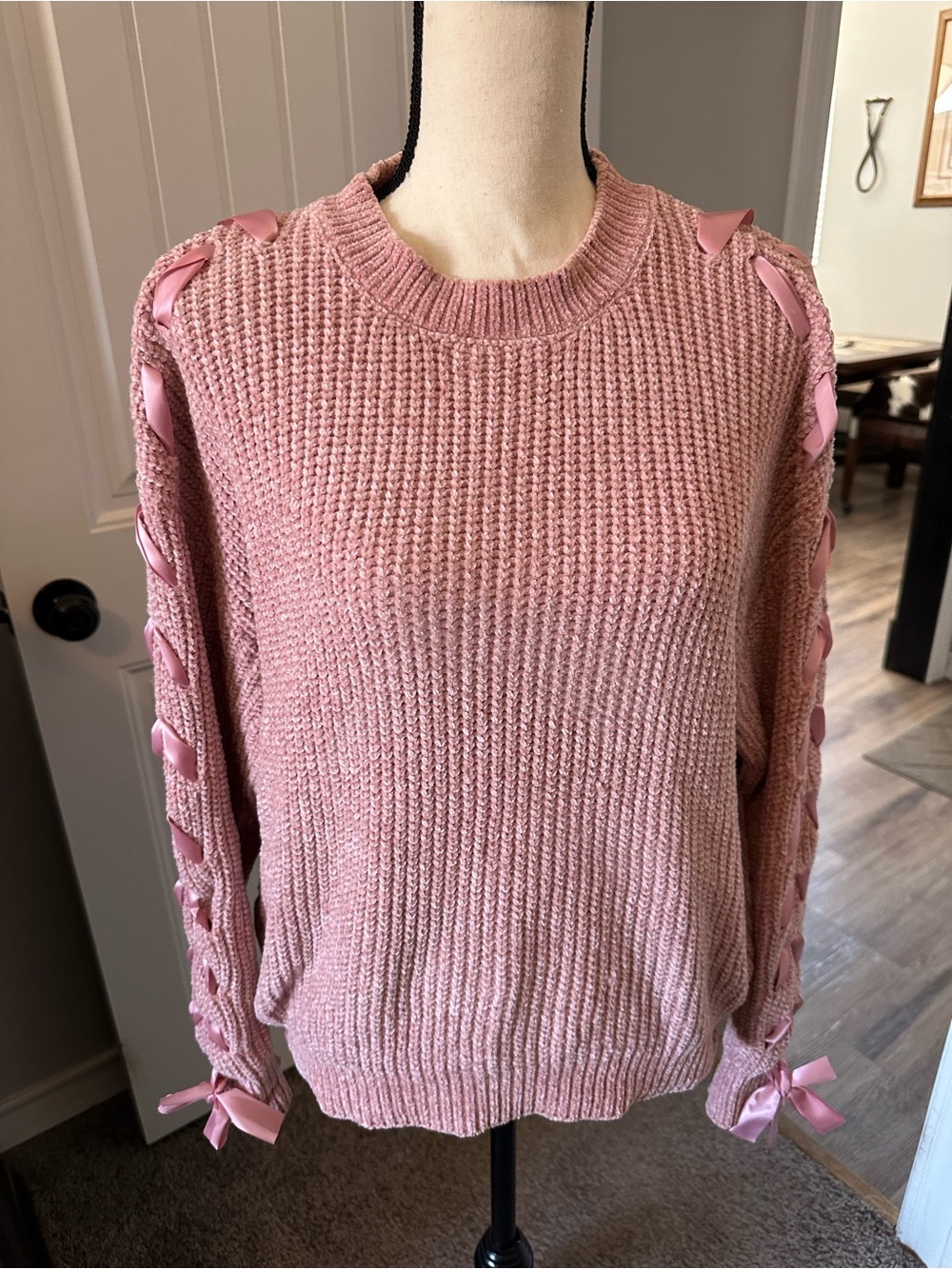 Women's Pink Ribbon-Detail Knit Sweater